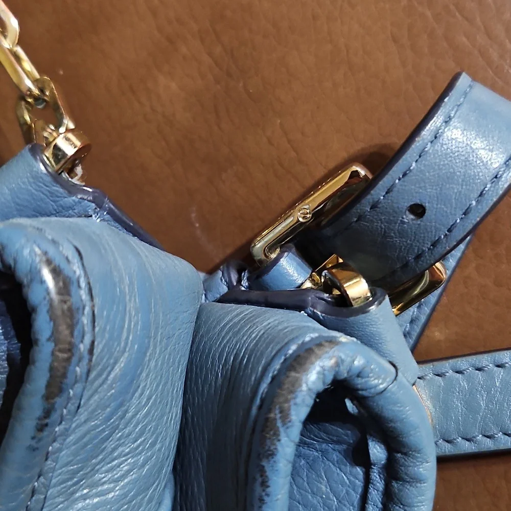 Tory Burch Kolbe Swingpack Crossbody Shoulder Bag Blue Pebbled Leather
